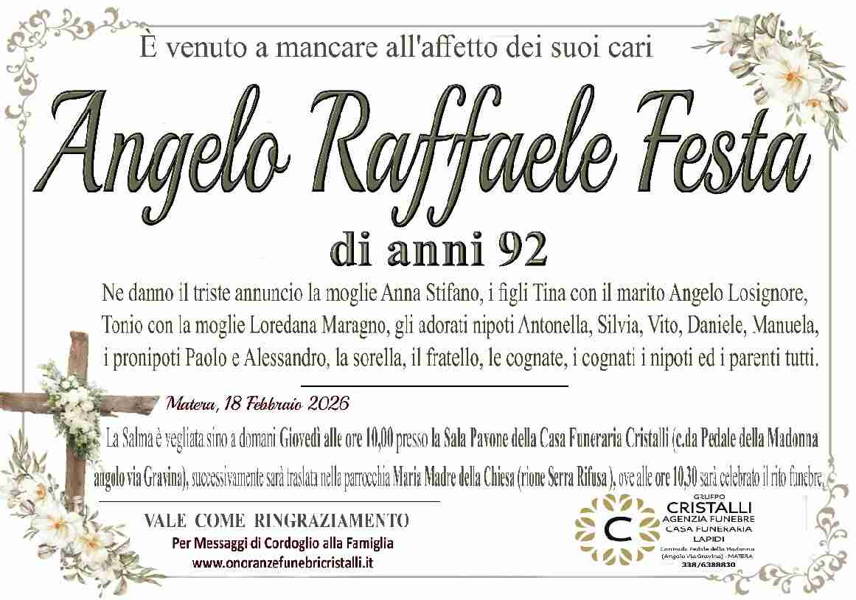 Funerali e annunci funebri a Matera | Angelo Raffaele Festa - Funer24